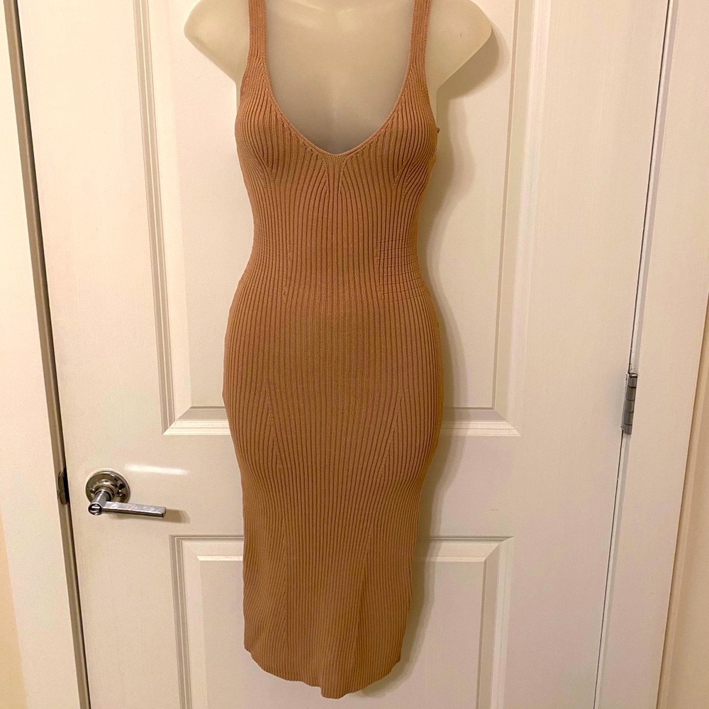 Nude Ribbed Midi Dress